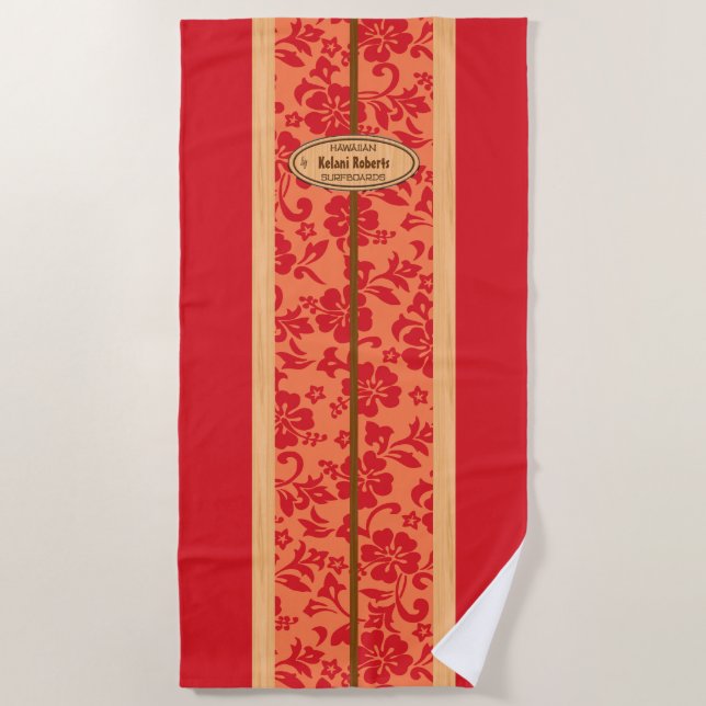 Mokuleia Hawaiian Imitats Wood Monogram Surfboard Strandtuch (Vorderseite)