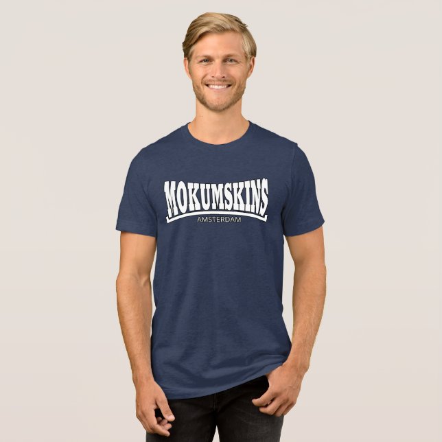 Mokumskins blauw wit Tri-Blend shirt (Vorderseite voll)