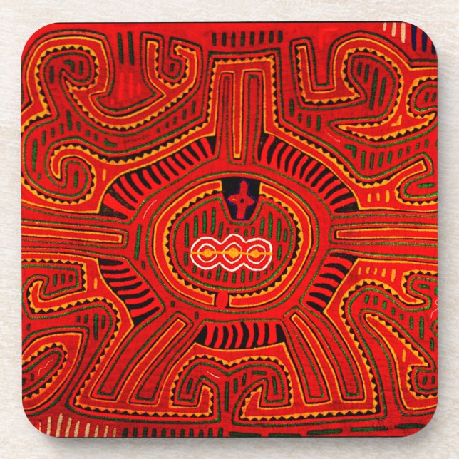 Mola Design von San Blas Amerikanischen Ureinwohne Getränkeuntersetzer (Vorderseite)