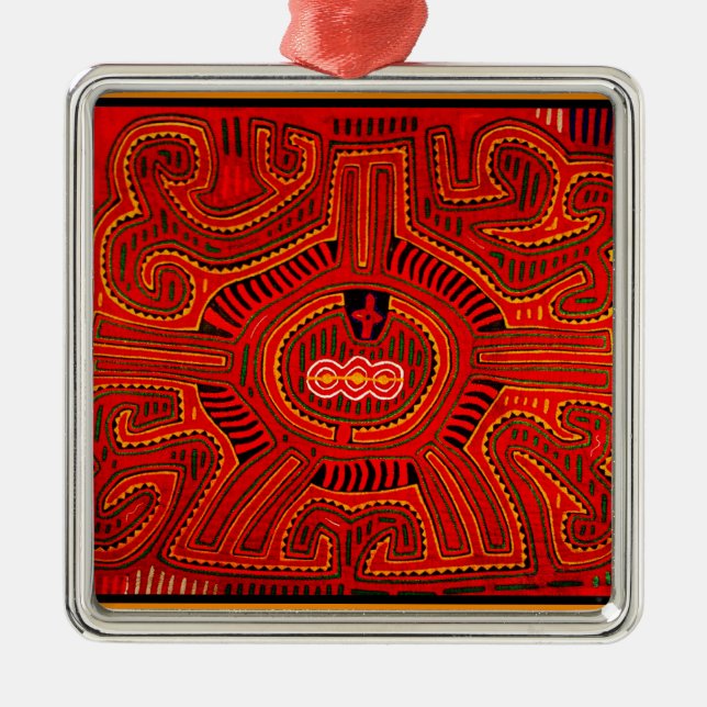 Mola Design von San Blas Amerikanischen Ureinwohne Silbernes Ornament (Vorne)