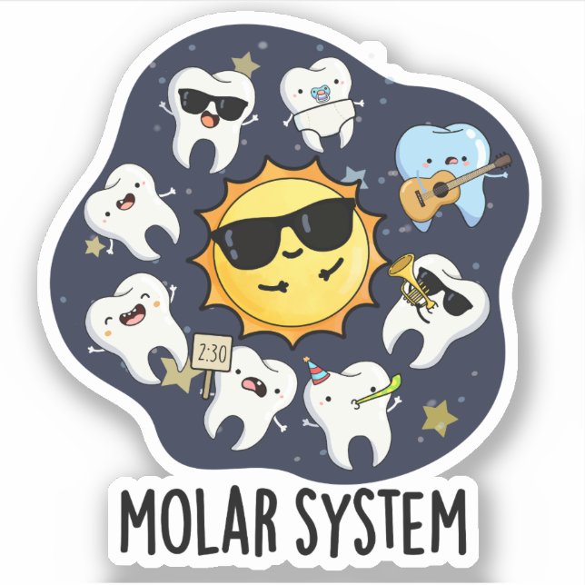 Molar System Funny Dental Astronomie Pun Aufkleber (Vorderseite)