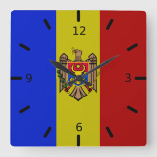 Moldau-Flagge Quadratische Wanduhr