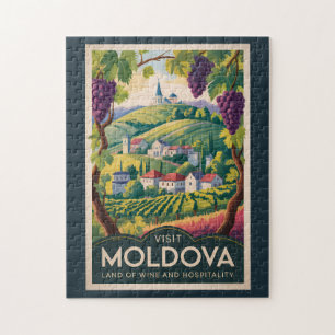Moldau-Weingut-Illustration Reise Kunst Vintage Puzzle