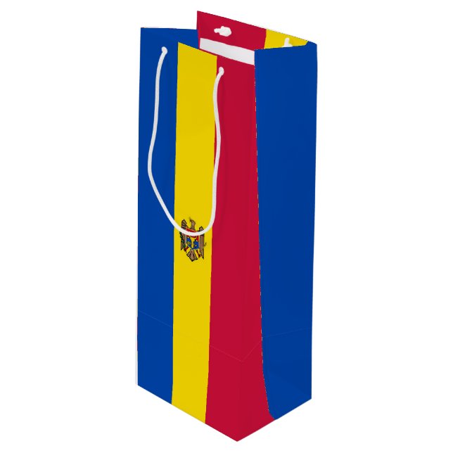 Moldawien-Flagge Geschenktüte Für Weinflaschen (Vorderseite Schrägansicht)