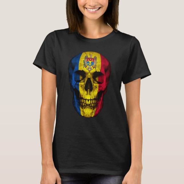 Moldova Flag Skull Moldovan Roots Proud Patriotic T-Shirt (Vorderseite)