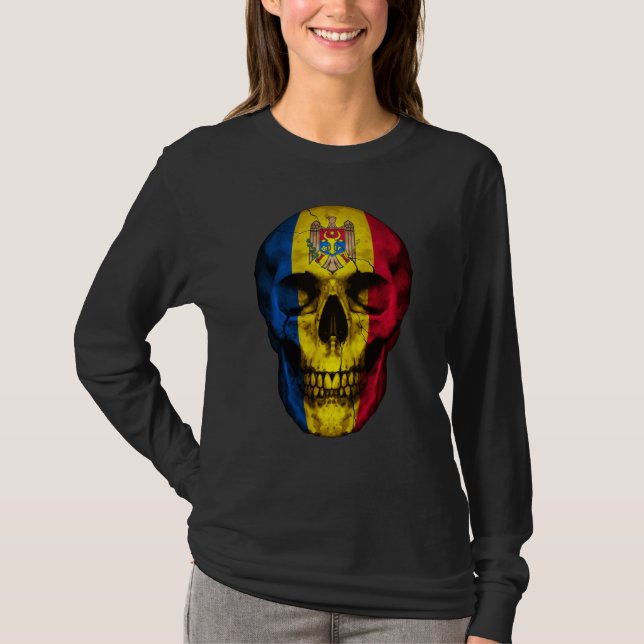 Moldova Flag Skull Moldovan Roots Proud Patriotic T-Shirt (Vorderseite)