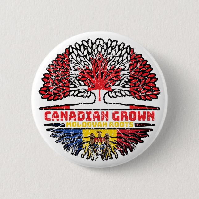 Moldova Moldovan Canadian Canada Tree Roots Flag Button (Vorderseite)