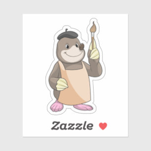 Mole als Maler mit Pinsel Aufkleber