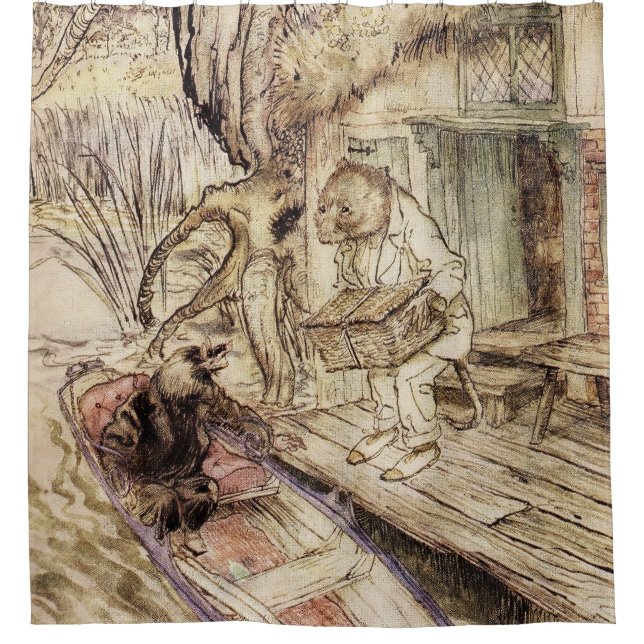 Mole and Ratty auf einem Bootsausflug von Arthur R Duschvorhang (Vorderseite)