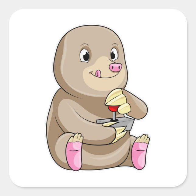 Mole as Gamer mit Joystick Quadratischer Aufkleber (Vorderseite)