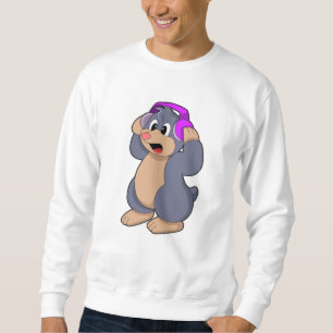 Mole beim Musik hören mit Kopfhörer Sweatshirt