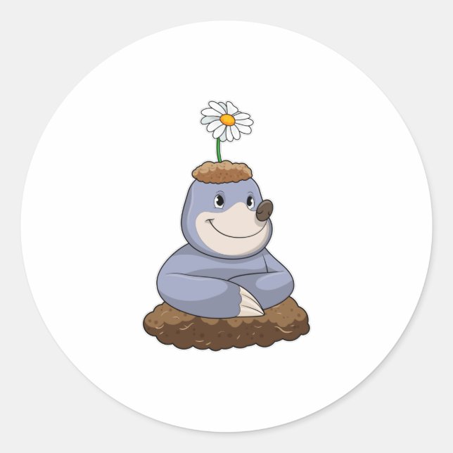 Mole mit Daisy-Blume Runder Aufkleber (Vorderseite)
