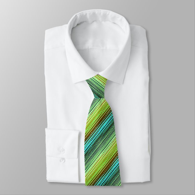 Molecule Variegated Striped Turq & Limon zweiseiti Krawatte (Gebunden)