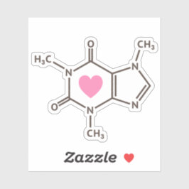 Molekülstruktur des Koffeinmoleküls mit Herz Aufkleber