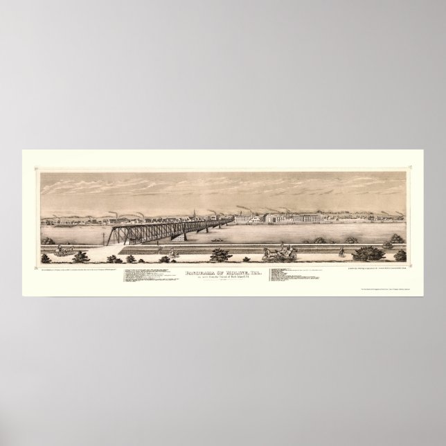 Moline, IL Panorama Karte - 1873 Poster (Vorne)