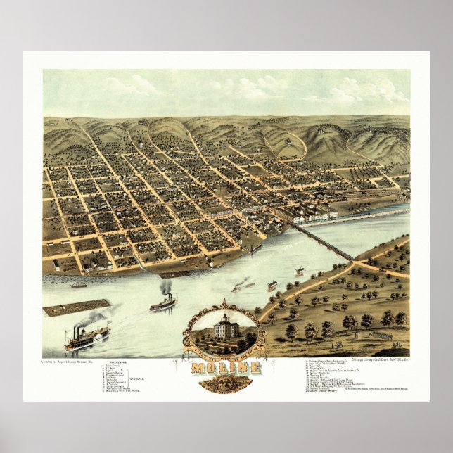 Moline, IL - Panoramakarte - 1869 Poster (Vorne)