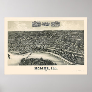 Moline, panoramische Karte IL - 1889 Poster