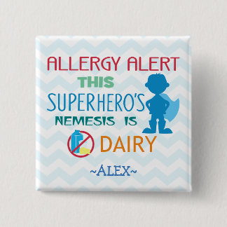 Molkereiallergie-Alarm-Superheld-Jungen-Knopf Button