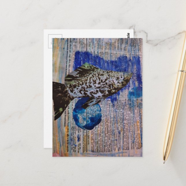 Molly Fish Mixed-Media-Collage Postkarte (Vorderseite/Rückseite Beispiel)