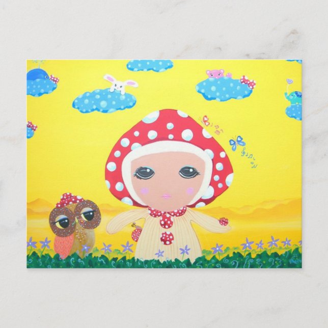 Molly Mushroom Baby in Polka Dottie Whimsy Land Postkarte (Vorderseite)