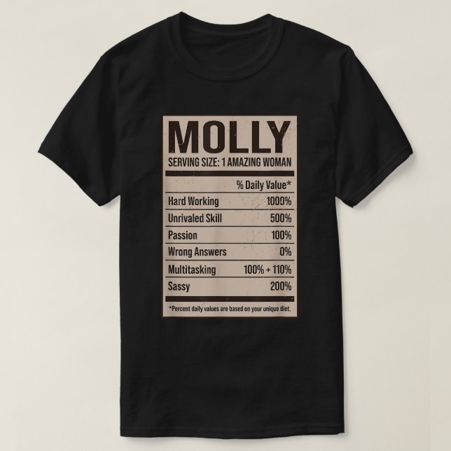 Molly Nutrition Facts Name Nickname Alias Title T-Shirt (Design vorne)