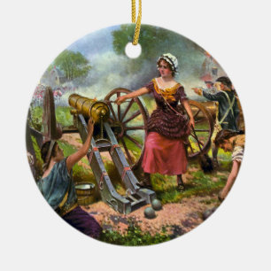 Molly Pitcher feuert Kanone bei der Schlacht von M Keramik Ornament