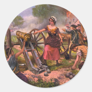 Molly Pitcher Firing Cannon bei der Schlacht von M Runder Aufkleber