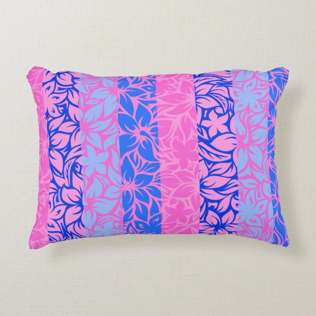 Moloaa Bay Hawaiianischer Hibiskus gestreift Zierkissen (Vorderseite)