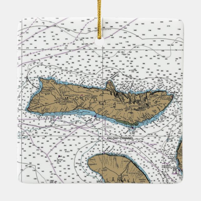 Molokai Hawaii Nautical Chart Keramikornament (Rückseite)