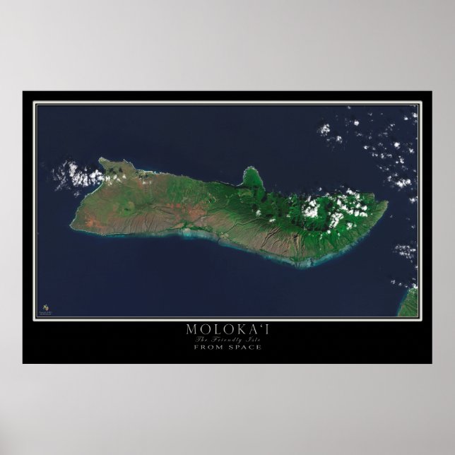 Molokai Island Hawaii Satellite Poster Karte (Vorne)