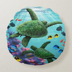 Molokini Cove Hawaiian Sea Turtles reversible Rundes Kissen
