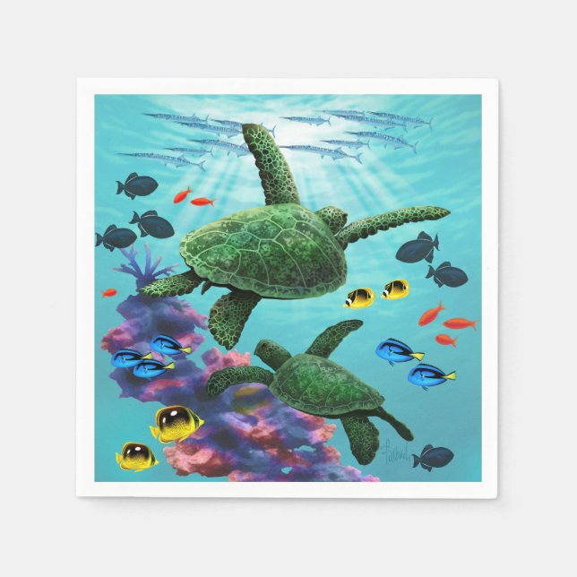 Molokini Cove Hawaiian Sea Turtles Tropical Serviette (Vorderseite)