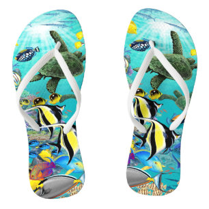 Molokini Cove Hawaiian Tropical Fish Sea Turtle Flip Flops