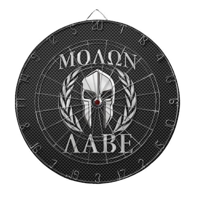 Molon Labe Chrom-spartanischer Sturzhelm auf Dartscheibe (vorne)