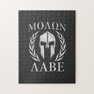 Molon Labe Chrome Spartan Helm auf Kohlenstofffase Puzzle