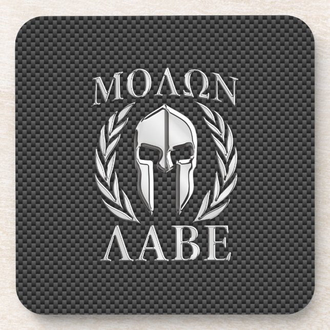 Molon Labe Chrome Style Spartan Armor Carbon Fibre Getränkeuntersetzer (Vorderseite)