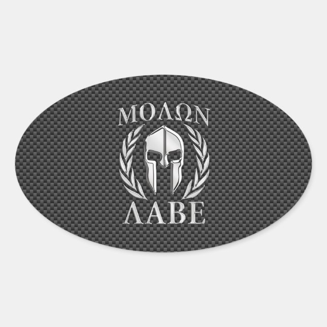 Molon Labe Chrome Style Spartan Armor Carbon Fibre Ovaler Aufkleber (Vorderseite)