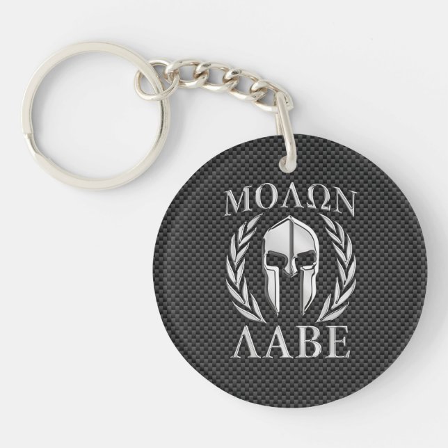 Molon Labe Chrome Style Spartan Armor Carbon Fibre Schlüsselanhänger (Vorderseite)