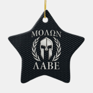 Molon Labe Chrome Wie Spartan Helmet auf Grille Keramik Ornament