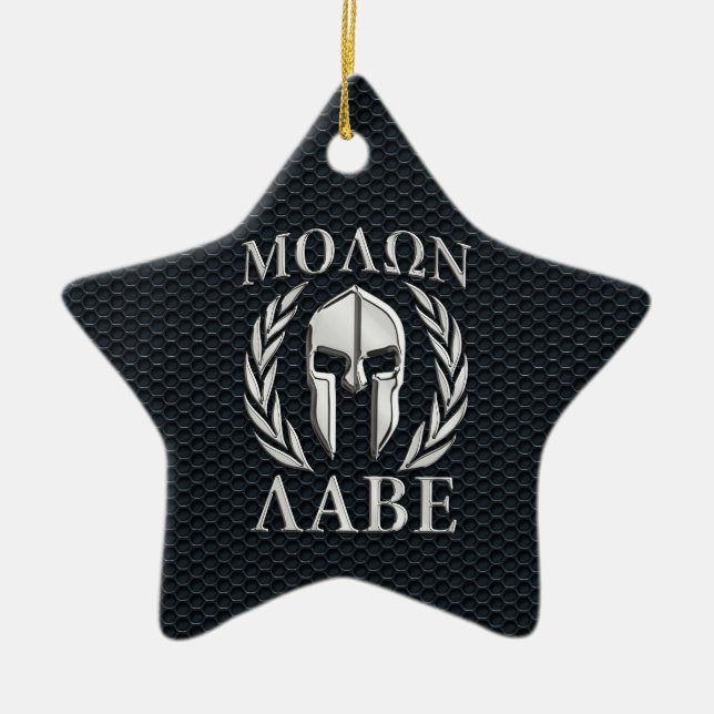 Molon Labe Chrome Wie Spartan Helmet auf Grille Keramik Ornament (Vorne)