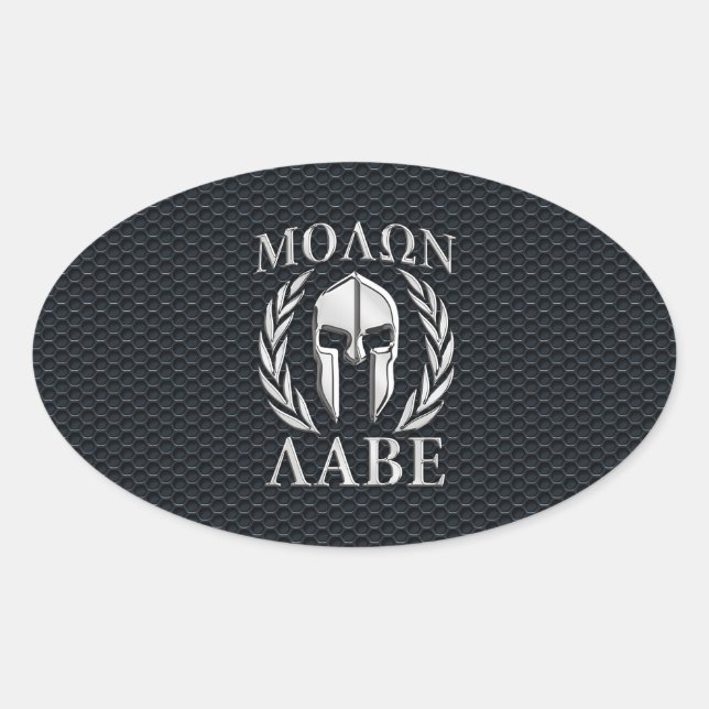 Molon Labe Chrome Wie Spartan Helmet auf Grille Ovaler Aufkleber (Vorderseite)