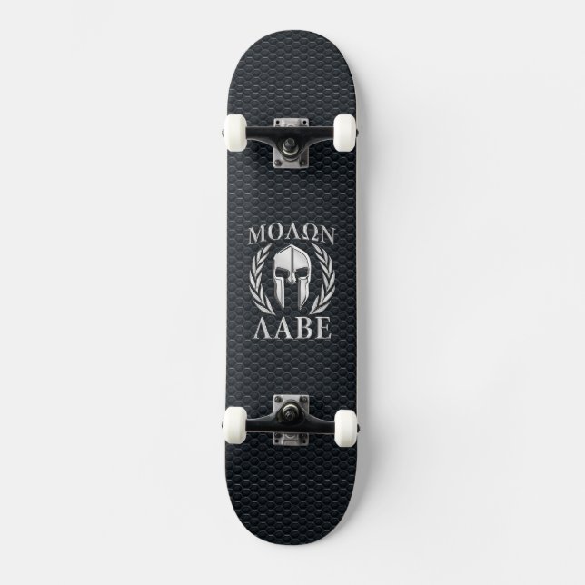 Molon Labe Chrome Wie Spartan Helmet auf Grille Skateboard (Vorderseite)