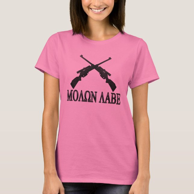 Molon Labe gekreuzte Gewehr-2. Änderung T-Shirt (Vorderseite)