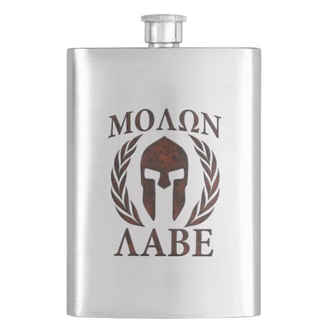 Molon Labe Kriegers-Lorbeer-Eisen-Maske Flachmann (Vorderseite)