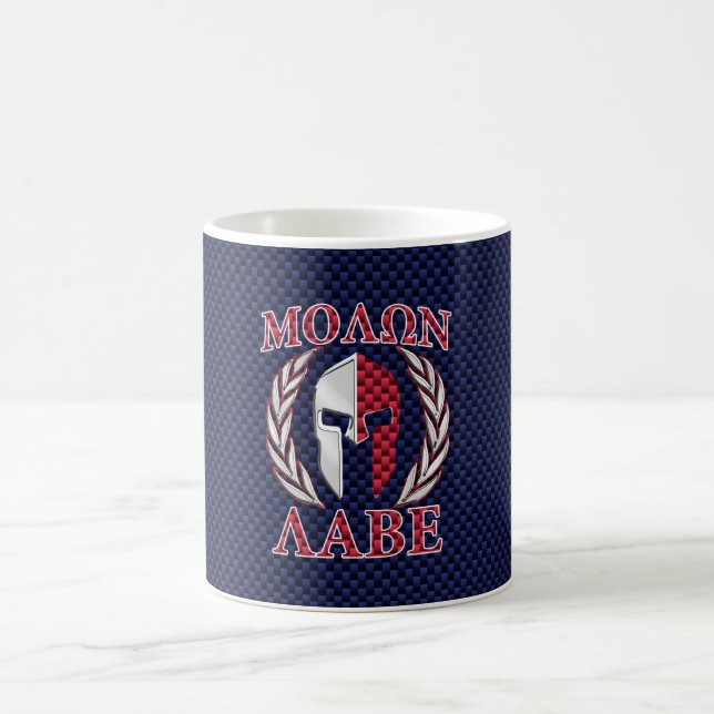 Molon Labe Kriegers-Masken-blauer Kaffeetasse (Mittel)