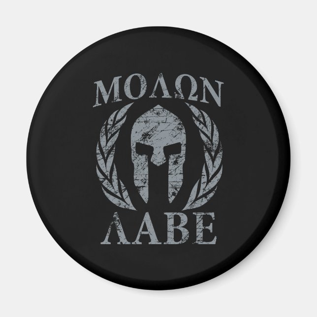 Molon Labe Kriegers-Masken-Lorbeer auf Schwarzem Magnet (Vorne)