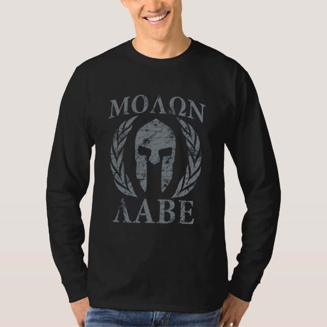 Molon Labe Kriegers-Masken-Lorbeer auf Schwarzem T-Shirt (Vorderseite)