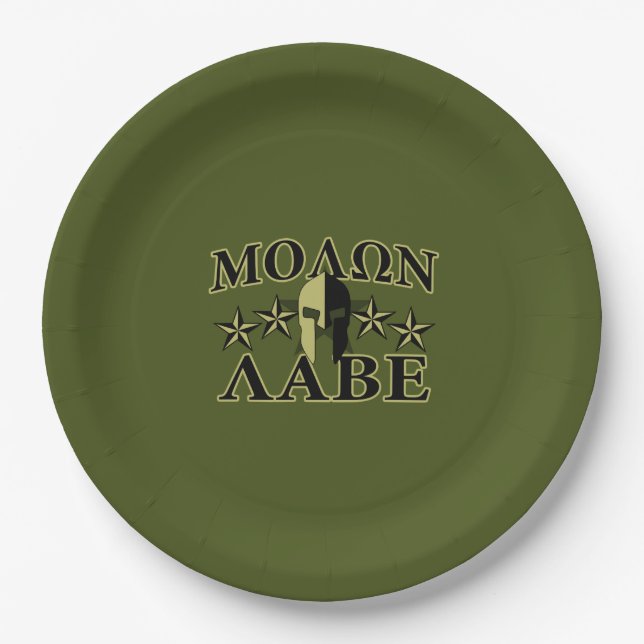 Molon Labe Spartan 5 Sterne Olive Green Pappteller (Vorderseite)
