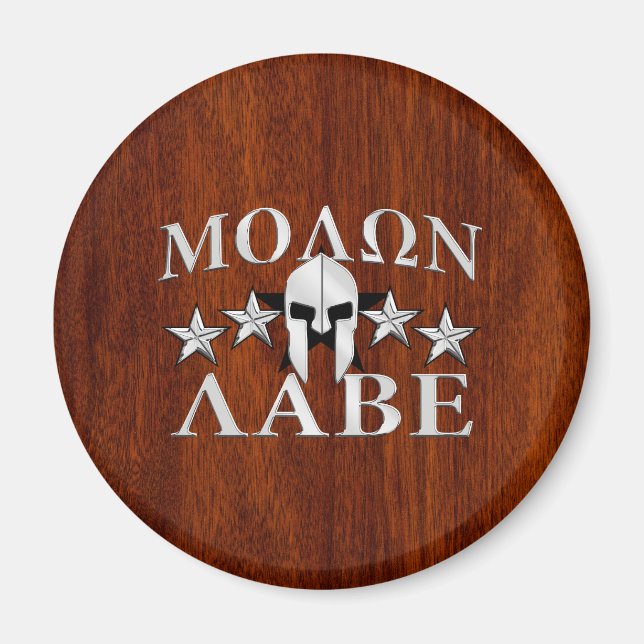 Molon Labe Spartan Helmet 5 Sterne Mahogany Style Magnet (Vorne)