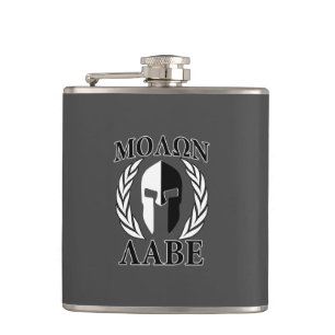 Molon Labe Spartan Helmet Laurels Black Flachmann
